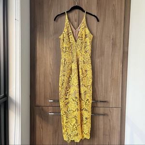 Dress the Population Marie Yellow Lace Midi Dress
